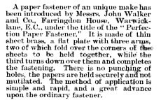 1893 Perfection Paper Fastener The World's Paper Trade Review Vol 20 Nov 24 p. 27.jpg (27291 bytes)
